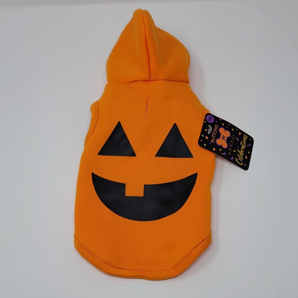 Buttons & Bones Celebrations Pumpkin Dog Hoodie XS Orange Halloween Costume